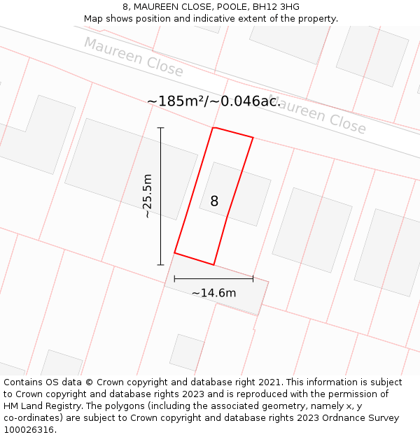 8, MAUREEN CLOSE, POOLE, BH12 3HG: Plot and title map