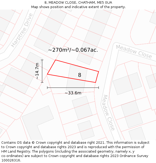 8, MEADOW CLOSE, CHATHAM, ME5 0UA: Plot and title map