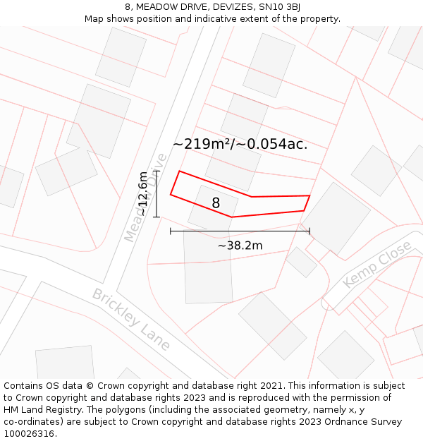 8, MEADOW DRIVE, DEVIZES, SN10 3BJ: Plot and title map