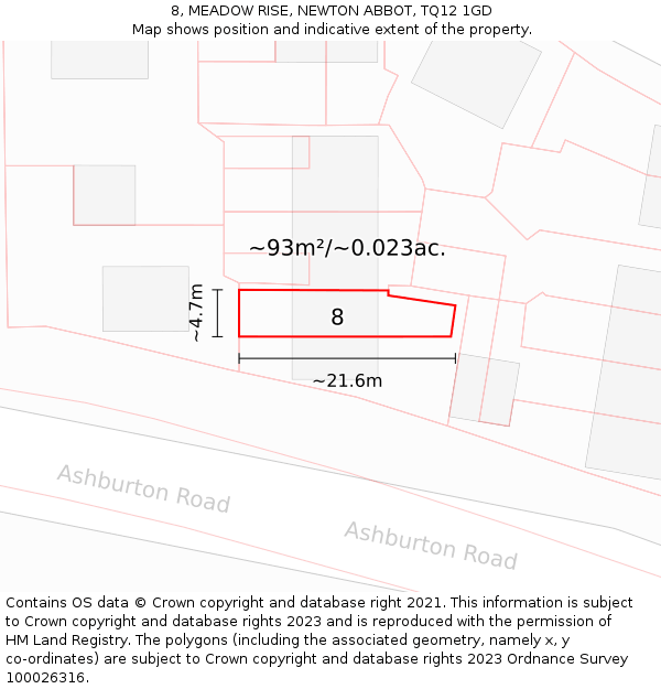 8, MEADOW RISE, NEWTON ABBOT, TQ12 1GD: Plot and title map