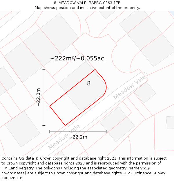 8, MEADOW VALE, BARRY, CF63 1ER: Plot and title map