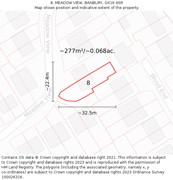 8, MEADOW VIEW, BANBURY, OX16 9SR: Plot and title map