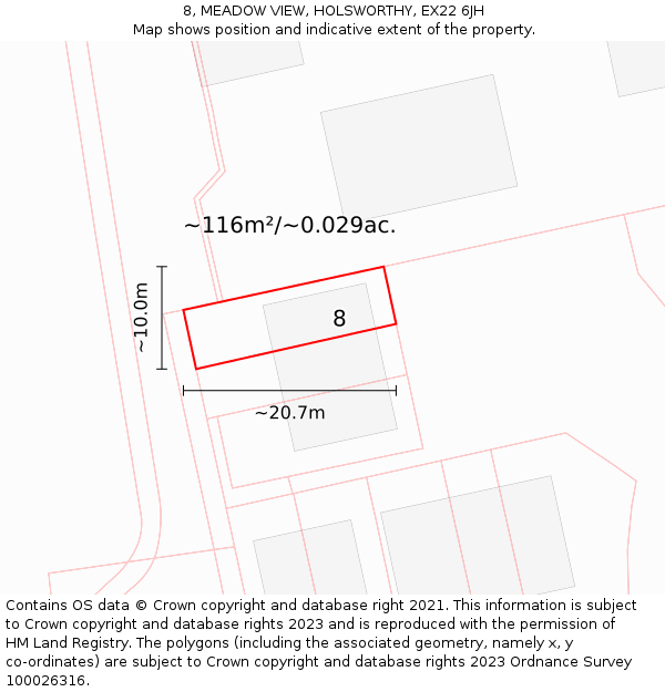 8, MEADOW VIEW, HOLSWORTHY, EX22 6JH: Plot and title map