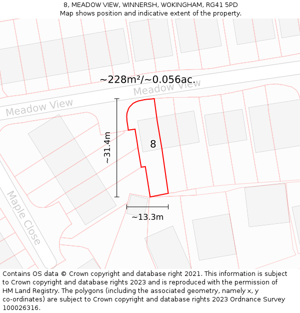 8, MEADOW VIEW, WINNERSH, WOKINGHAM, RG41 5PD: Plot and title map