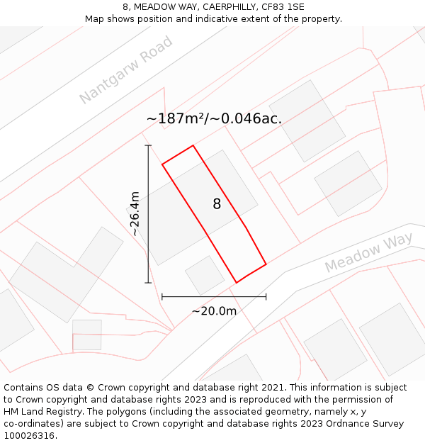 8, MEADOW WAY, CAERPHILLY, CF83 1SE: Plot and title map