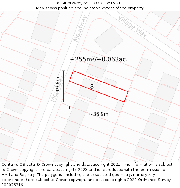 8, MEADWAY, ASHFORD, TW15 2TH: Plot and title map