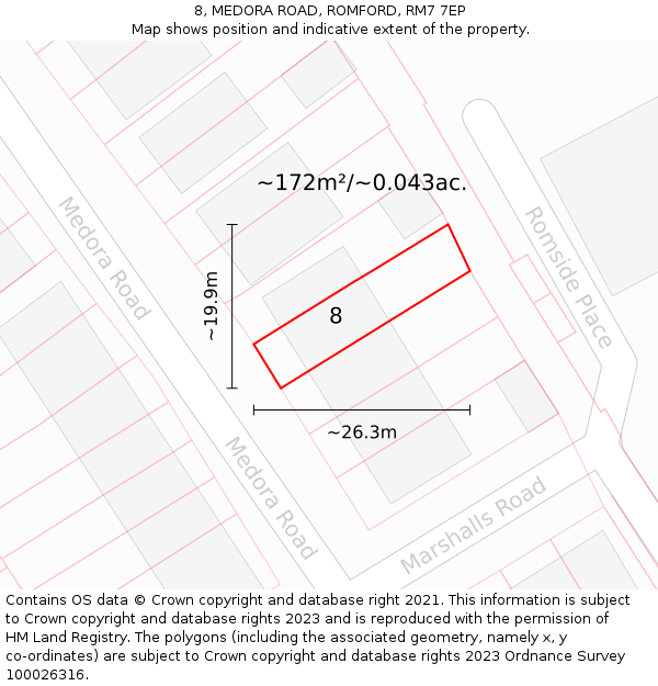 8, MEDORA ROAD, ROMFORD, RM7 7EP: Plot and title map