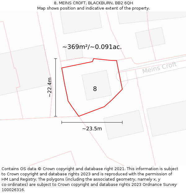 8, MEINS CROFT, BLACKBURN, BB2 6QH: Plot and title map