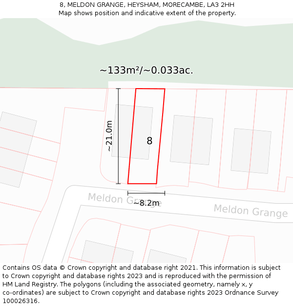 8, MELDON GRANGE, HEYSHAM, MORECAMBE, LA3 2HH: Plot and title map