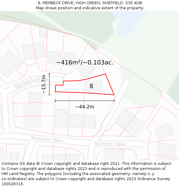 8, MERBECK DRIVE, HIGH GREEN, SHEFFIELD, S35 4DB: Plot and title map