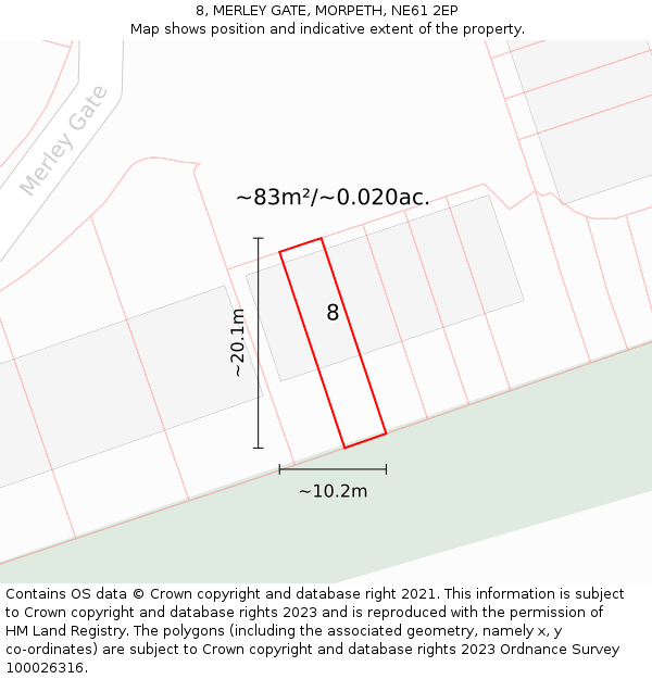 8, MERLEY GATE, MORPETH, NE61 2EP: Plot and title map
