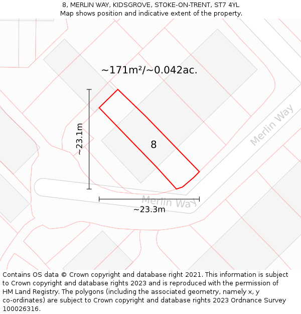 8, MERLIN WAY, KIDSGROVE, STOKE-ON-TRENT, ST7 4YL: Plot and title map