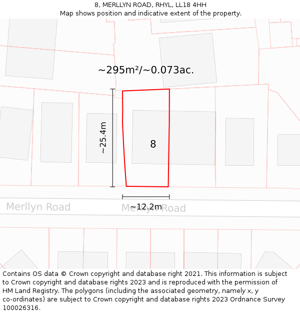 8, MERLLYN ROAD, RHYL, LL18 4HH: Plot and title map