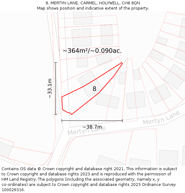 8, MERTYN LANE, CARMEL, HOLYWELL, CH8 8QN: Plot and title map