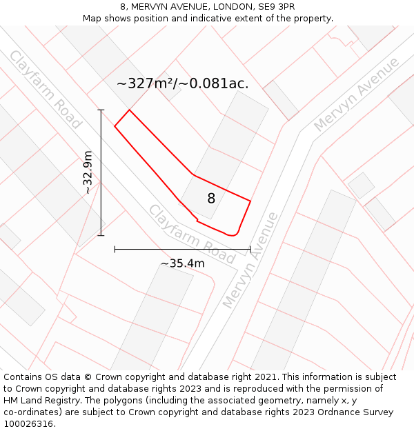 8, MERVYN AVENUE, LONDON, SE9 3PR: Plot and title map