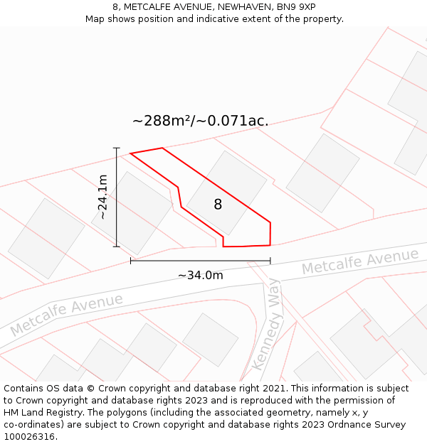 8, METCALFE AVENUE, NEWHAVEN, BN9 9XP: Plot and title map