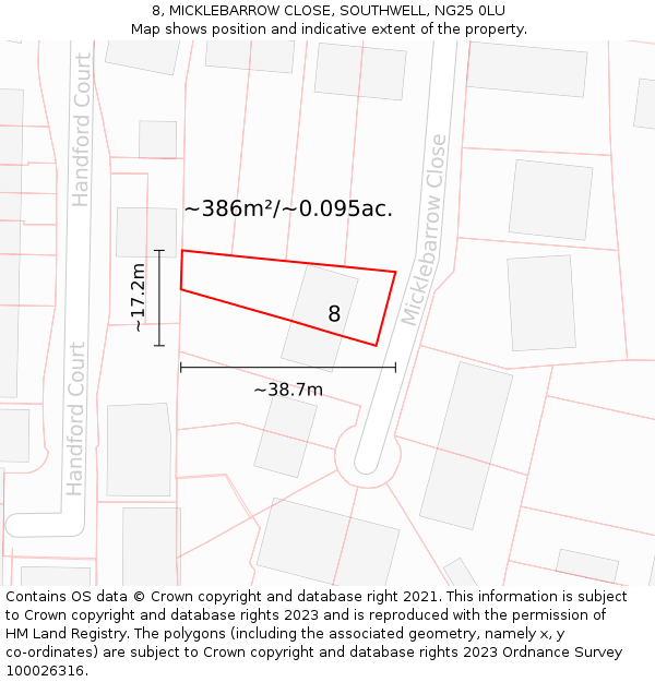 8, MICKLEBARROW CLOSE, SOUTHWELL, NG25 0LU: Plot and title map