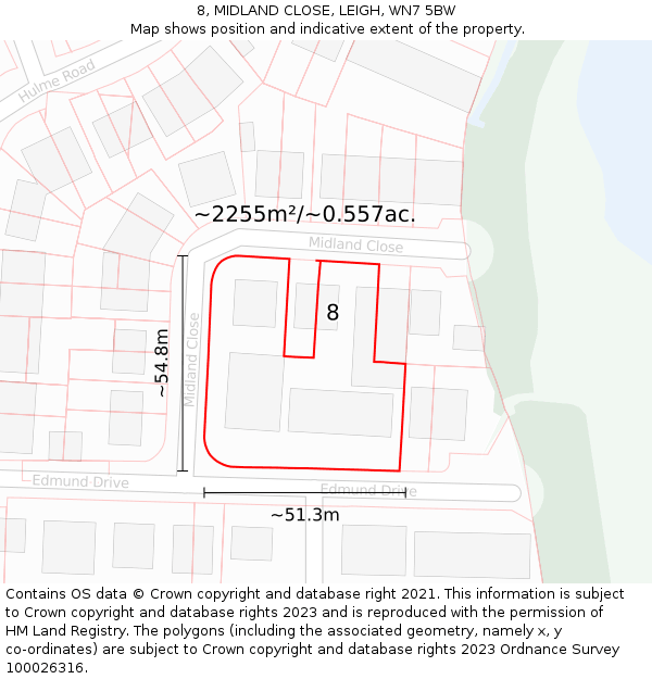 8, MIDLAND CLOSE, LEIGH, WN7 5BW: Plot and title map