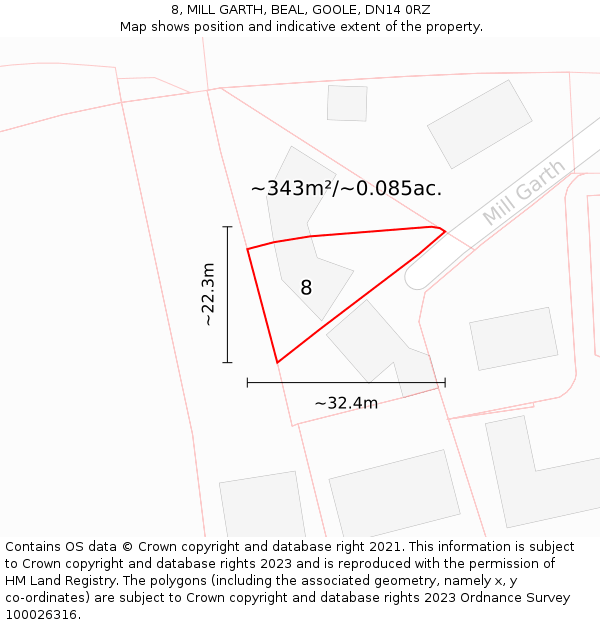 8, MILL GARTH, BEAL, GOOLE, DN14 0RZ: Plot and title map