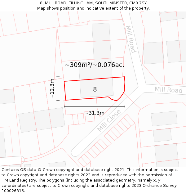 8, MILL ROAD, TILLINGHAM, SOUTHMINSTER, CM0 7SY: Plot and title map