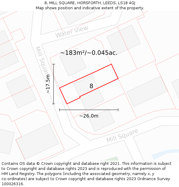 8, MILL SQUARE, HORSFORTH, LEEDS, LS18 4GJ: Plot and title map