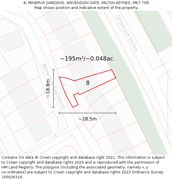 8, MINERVA GARDENS, WAVENDON GATE, MILTON KEYNES, MK7 7SR: Plot and title map