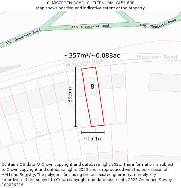 8, MISERDEN ROAD, CHELTENHAM, GL51 6BP: Plot and title map