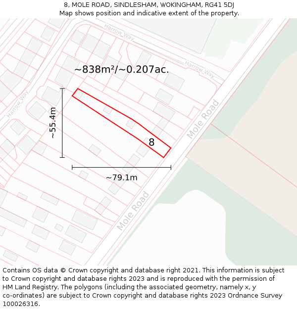 8, MOLE ROAD, SINDLESHAM, WOKINGHAM, RG41 5DJ: Plot and title map