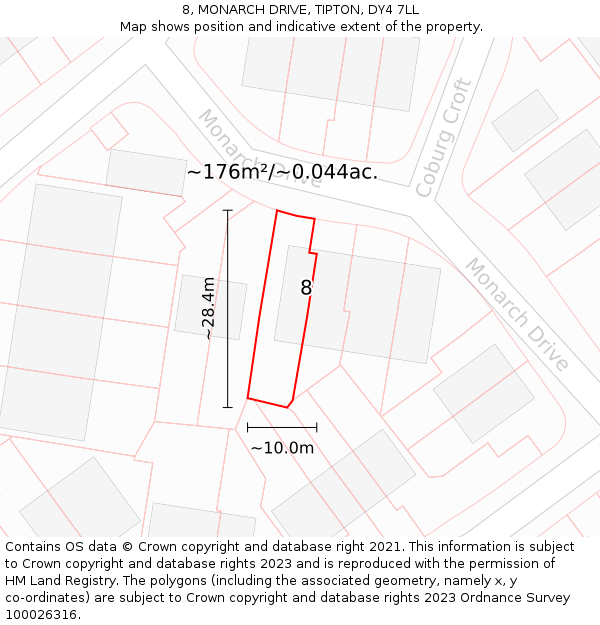 8, MONARCH DRIVE, TIPTON, DY4 7LL: Plot and title map