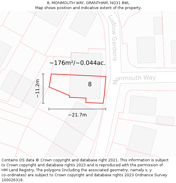 8, MONMOUTH WAY, GRANTHAM, NG31 8WL: Plot and title map