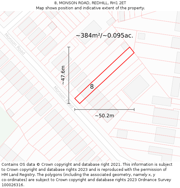 8, MONSON ROAD, REDHILL, RH1 2ET: Plot and title map