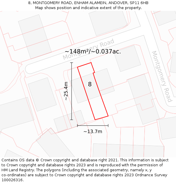 8, MONTGOMERY ROAD, ENHAM ALAMEIN, ANDOVER, SP11 6HB: Plot and title map