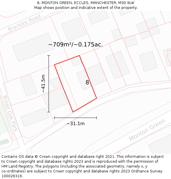 8, MONTON GREEN, ECCLES, MANCHESTER, M30 9LW: Plot and title map