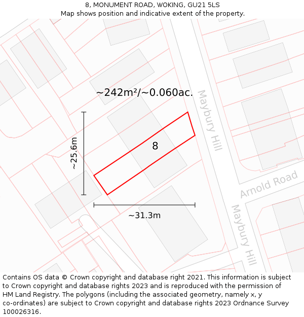 8, MONUMENT ROAD, WOKING, GU21 5LS: Plot and title map