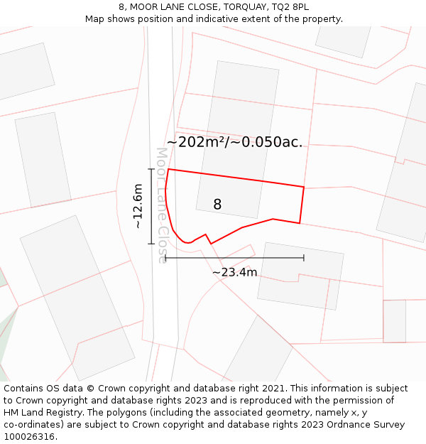 8, MOOR LANE CLOSE, TORQUAY, TQ2 8PL: Plot and title map