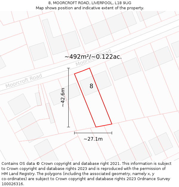 8, MOORCROFT ROAD, LIVERPOOL, L18 9UG: Plot and title map