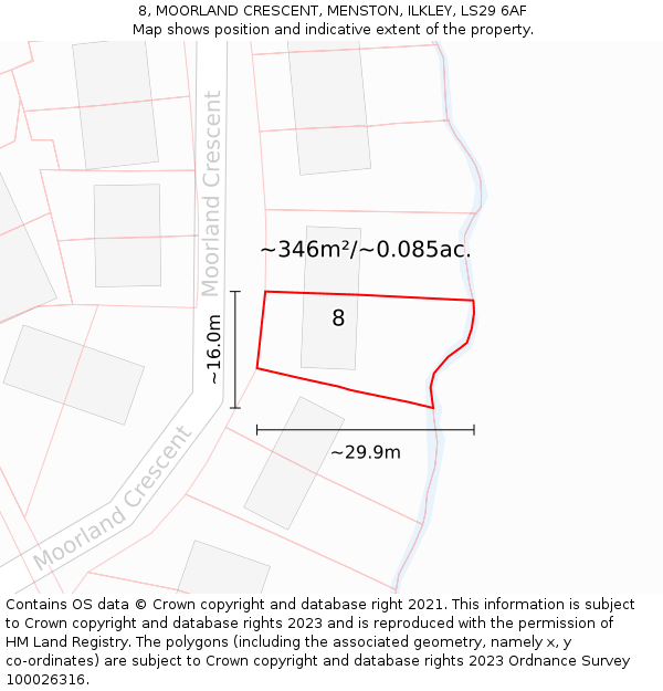 8, MOORLAND CRESCENT, MENSTON, ILKLEY, LS29 6AF: Plot and title map