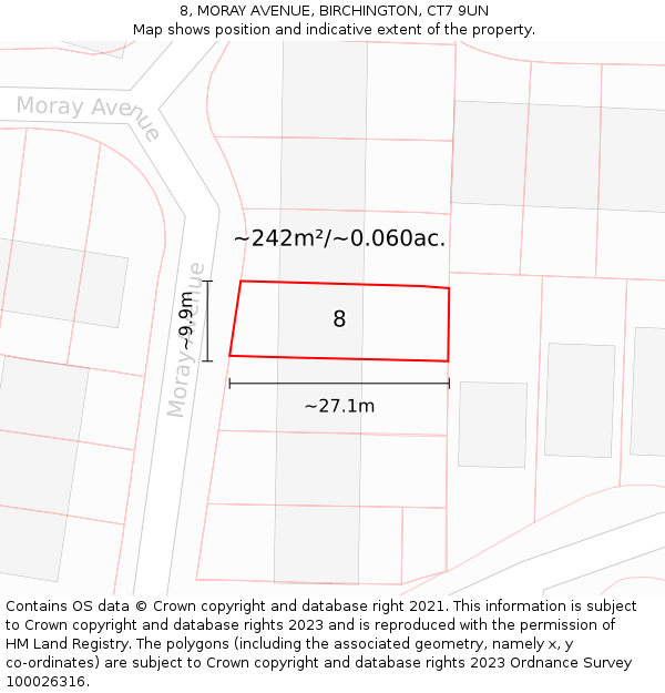 8, MORAY AVENUE, BIRCHINGTON, CT7 9UN: Plot and title map