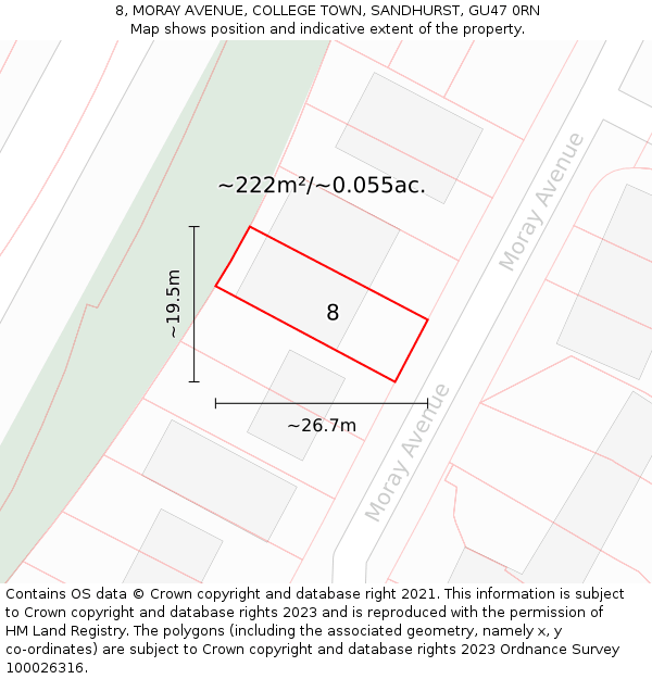 8, MORAY AVENUE, COLLEGE TOWN, SANDHURST, GU47 0RN: Plot and title map