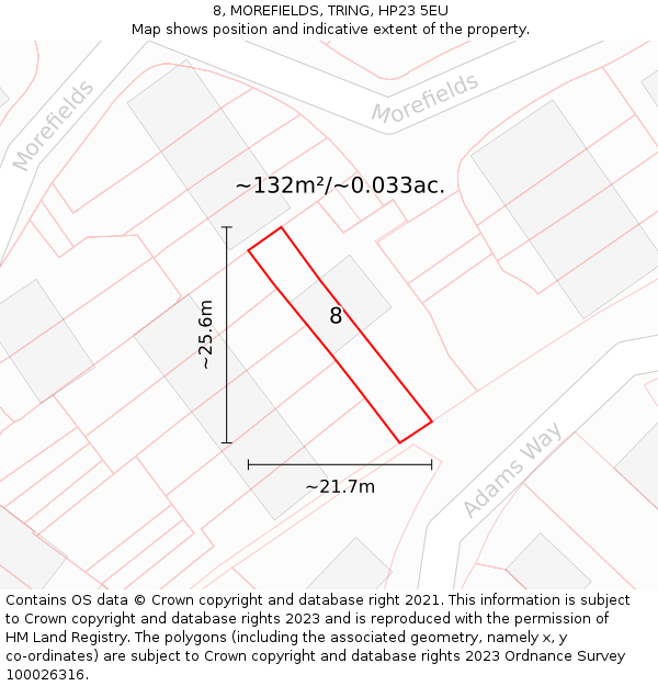 8, MOREFIELDS, TRING, HP23 5EU: Plot and title map