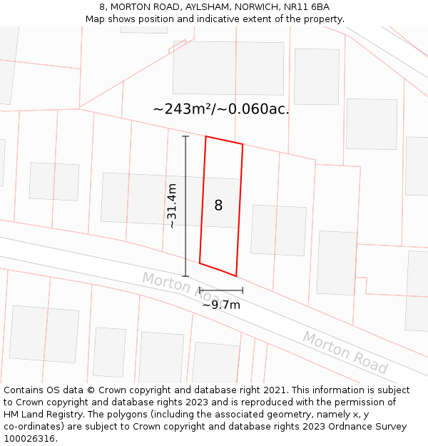 8, MORTON ROAD, AYLSHAM, NORWICH, NR11 6BA: Plot and title map