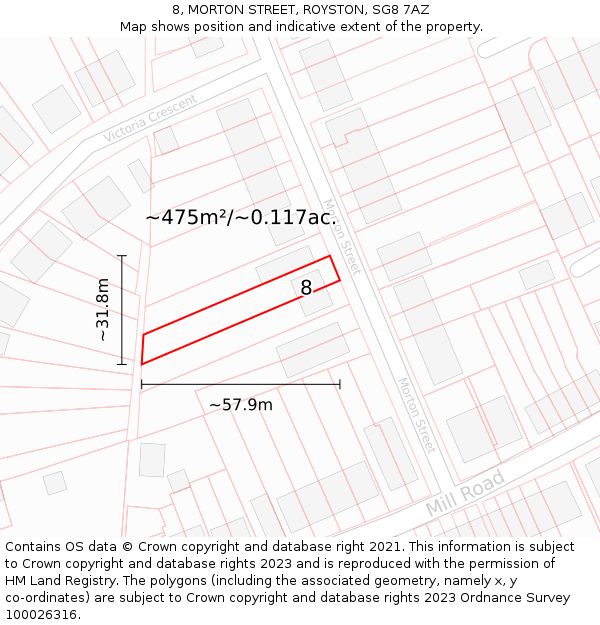 8, MORTON STREET, ROYSTON, SG8 7AZ: Plot and title map