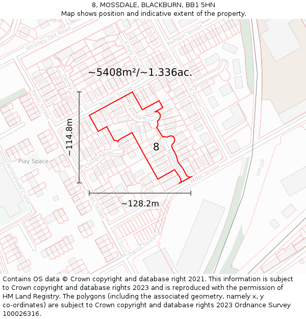 8, MOSSDALE, BLACKBURN, BB1 5HN: Plot and title map