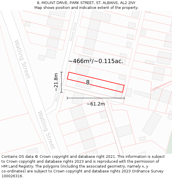 8, MOUNT DRIVE, PARK STREET, ST. ALBANS, AL2 2NY: Plot and title map