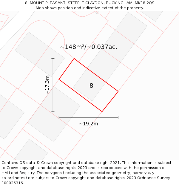 8, MOUNT PLEASANT, STEEPLE CLAYDON, BUCKINGHAM, MK18 2QS: Plot and title map