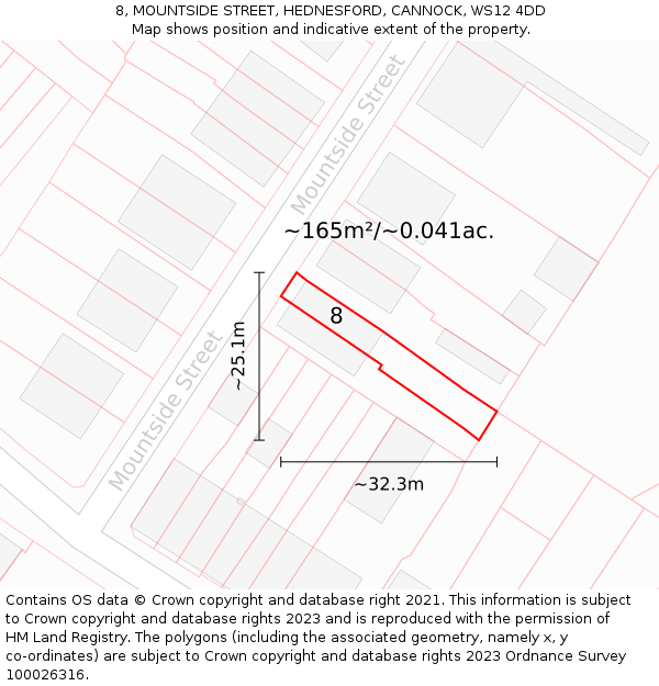 8, MOUNTSIDE STREET, HEDNESFORD, CANNOCK, WS12 4DD: Plot and title map