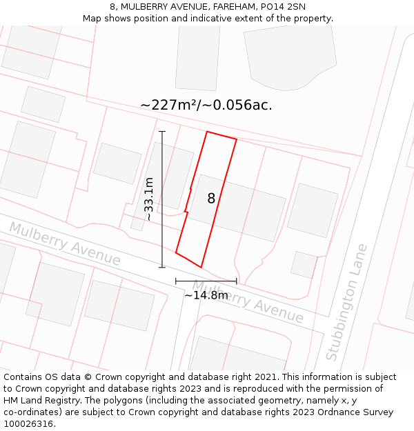 8, MULBERRY AVENUE, FAREHAM, PO14 2SN: Plot and title map