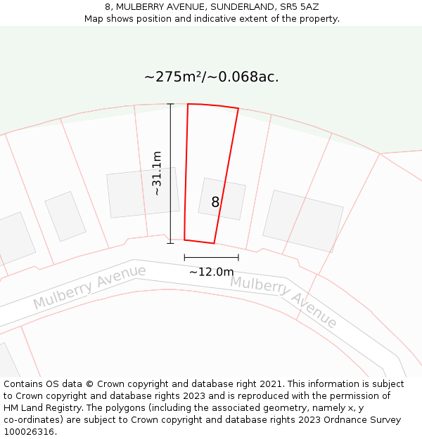 8, MULBERRY AVENUE, SUNDERLAND, SR5 5AZ: Plot and title map