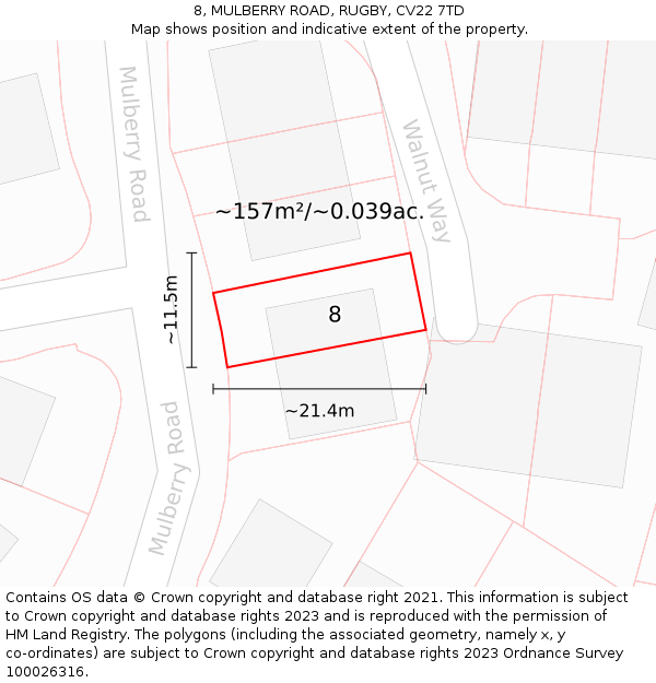 8, MULBERRY ROAD, RUGBY, CV22 7TD: Plot and title map