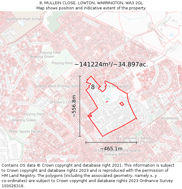 8, MULLEIN CLOSE, LOWTON, WARRINGTON, WA3 2GL: Plot and title map